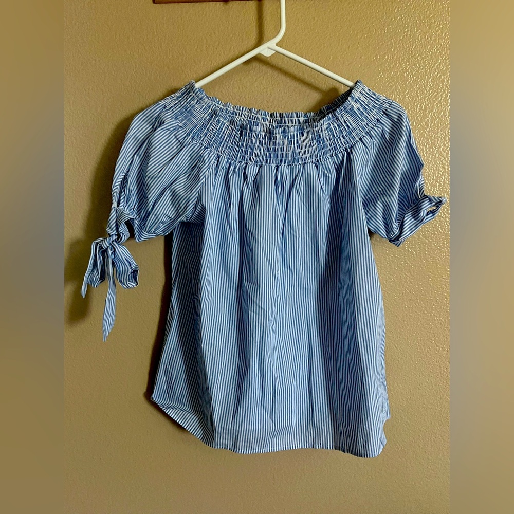 Blue Striped Off-Shoulder Top